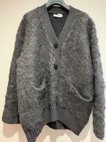 ADAM ET ROPE 퍼 니트 오버 사이즈 가디건 그레이