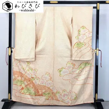 후리소데 총 쥐어짜기 추상 꽃 무늬 옅은 감귤색 K-4542