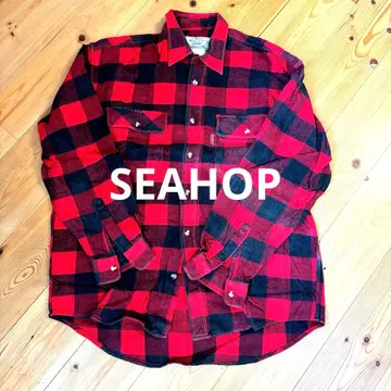 구제 의류 SEAHOP 레드/블랙 체크 플란넬 셔츠