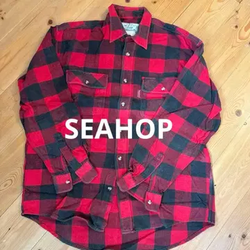 구제 의류 SEAHOP 레드/블랙 체크 플란넬 셔츠 90년대