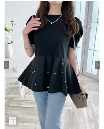 그레일 파워 숄더 펄 페플럼 상의 블랙