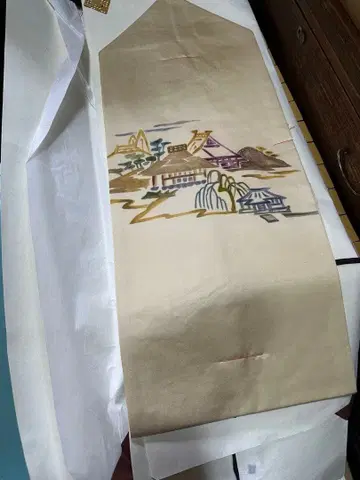 2517 풍경화 손글씨 나고야 오비 베이지 계열 교육용 실 포함 미사용품