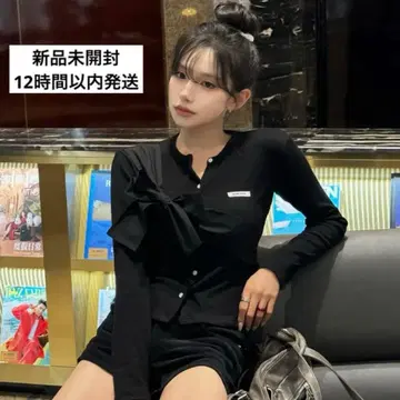 미개봉 새상품 CRANK 리본 니트 가디건 블랙