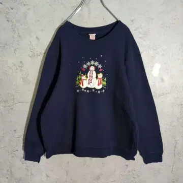[ 겨울 코디 ] 스노우맨 자수 맨투맨 네이비 L 크리스마스
