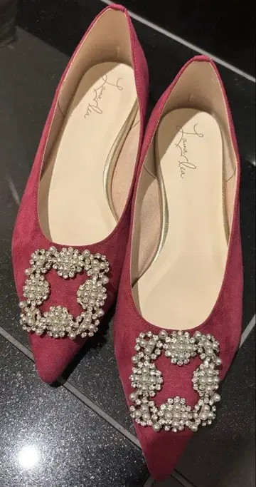 새상품급 라우나레아 와인 레드 비쥬 장식 플랫슈즈 22.5cm