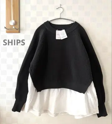 택 포함 새상품 SHIPS 밑단 플레어 니트 풀오버 차콜 그레이