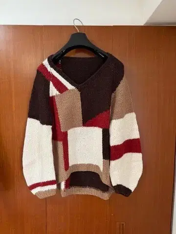 GRACE CONTINENTAL 알파카 혼방 컬러 블록 니트