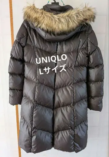 유니클로 후드 부착 롱 다운 자켓 다크 브라운 여성용
