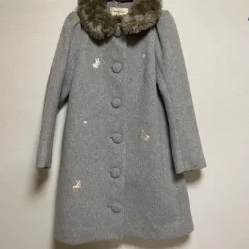 [ 미사용품 ] 프렌치 리페 그레이 퍼 카라 부착 코트
