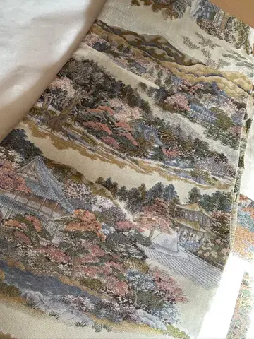 후쿠로 오비 풍경 자수 고급 실크