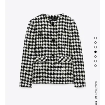 [ 새상품급 ] ZARA 하운드투스 패턴 트위드 노카라 자켓