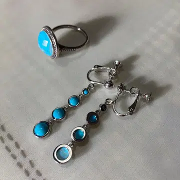 유품 터콰이즈 실버 귀찌 반지 세트