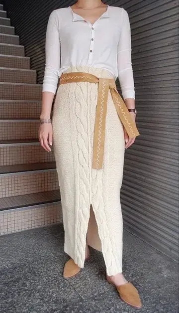 레어템 NOWOS 노워스 아란 편직 니트 스커트