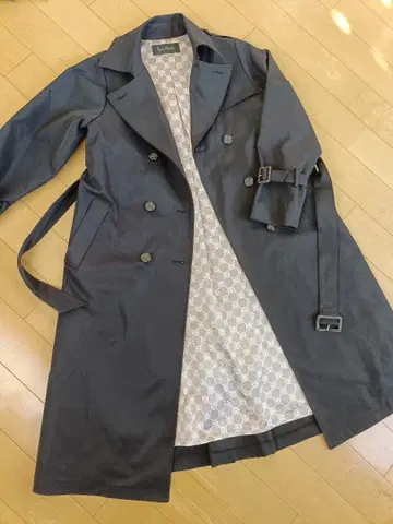 블랙 롱 코트 더블 브레스트 트렌치코트