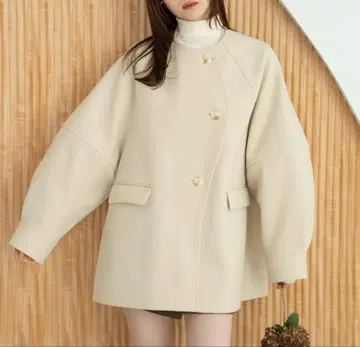 hinari 웨이브 디자인 미들 코트 아이보리 S