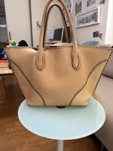 베이지 가죽 토트백 뜨개질 디자인