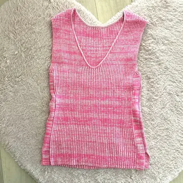 시루무린 핑크 멜란지 슬리브리스 니트 탱크 성숙 캐주얼 귀여움