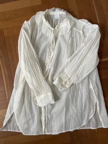 [ iki ] 면 나일론 로운 개더 칼라 블라우스