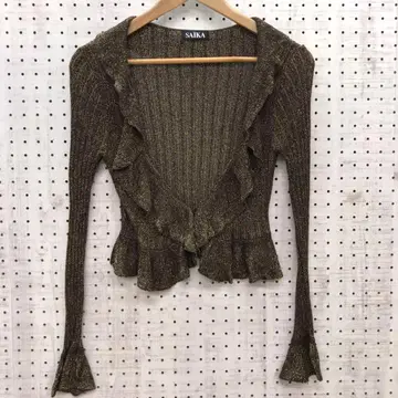 로맨틱 보헤미안 구제 의류 SAIKA 프릴 장식 라메 니트 볼레로