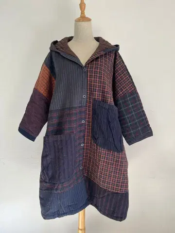빈티지 원단 패치워크 루즈핏 충전솜 롱 코트