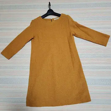 머스타드 7부 소매 A라인 원피스