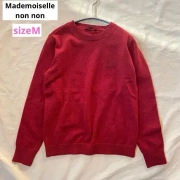 마드모아젤 논논 M 로고 크루넥 니트 빨간색 계열 엘보 패치 M