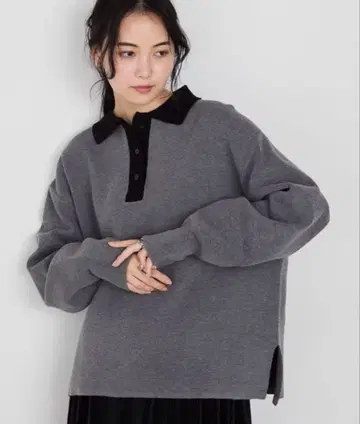 차콜 그레이 긴팔 피케 셔츠