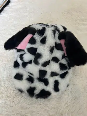 디즈니 소 패턴 퍼 모자