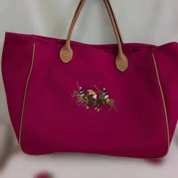 폴로 자수 장식 빨간색 토트백