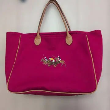 폴로 자수 장식 빨간색 토트백