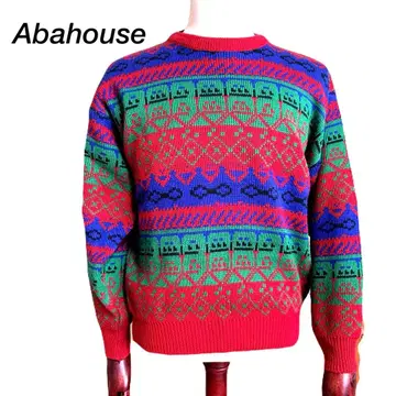 아바하우스 빅 사이즈 니트 스웨터 멀티 컬러 패턴 빈티지