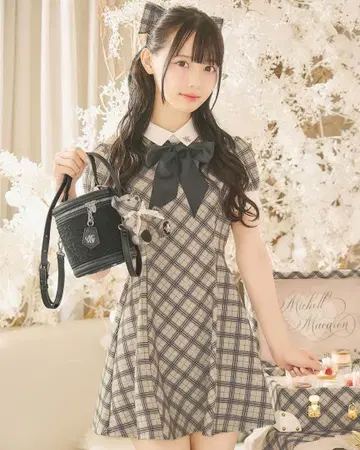 오리지널 체크 무늬 리본 미니 원피스