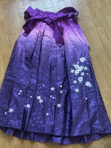 새상품급 보라색 꽃무늬 자수 하카마 91cm 2점 세트