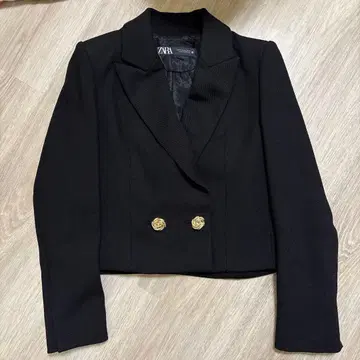 ZARA 자라 숏 더블 블레이저 골드 버튼 로즈 모티브 XS