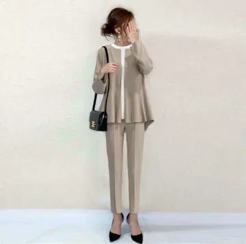 베이지 셋업 팬츠 슬림핏