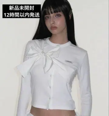 미개봉 새상품 crank 리본 니트 가디건 화이트