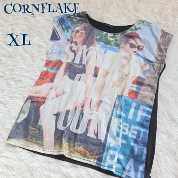 [ 빈티지 ] 빅 사이즈 전사 프린트 슬리브리스 상의 XL 모드 스타일