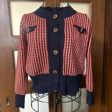 체크 무늬 가디건 니트