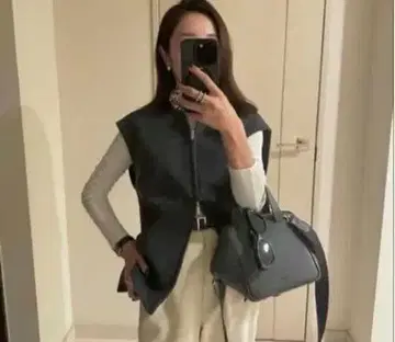 yonfa 울 지퍼 베스트 차콜 그레이