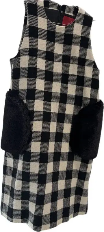 NAOKO TANAKA 퍼 체크 원피스