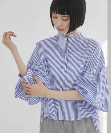 ANGIE 볼륨 슬리브 밴드 카라 블라우스