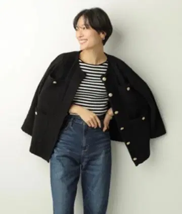 CADUNE 패턴 니트 가디건 블랙