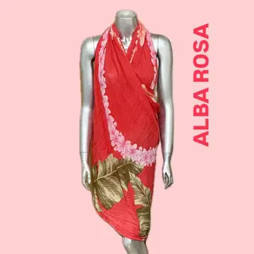 희소! 초레어! ALBA ROSA 코랄 핑크 플라워 프린트 대형 파레오