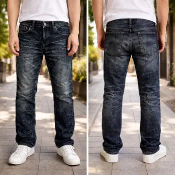 다크 블루 스트레이트 데님 팬츠