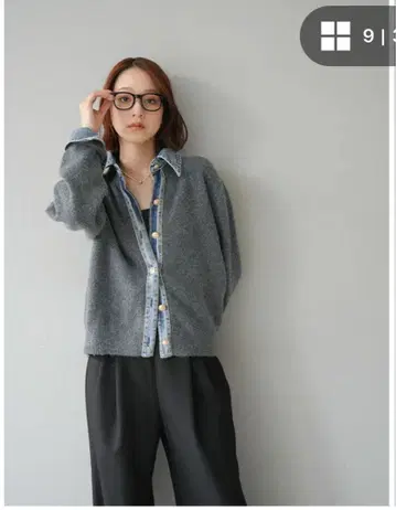 데님 옷깃 버튼 니트 가디건 차콜