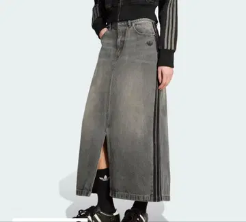 아디컬러 쓰리 스트라이프 데님 펜슬 스커트