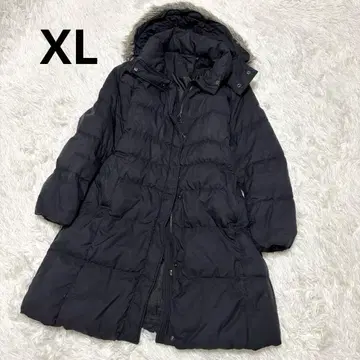 UNIQLO XL 롱 다운 코트 블랙 후드 퍼 포함