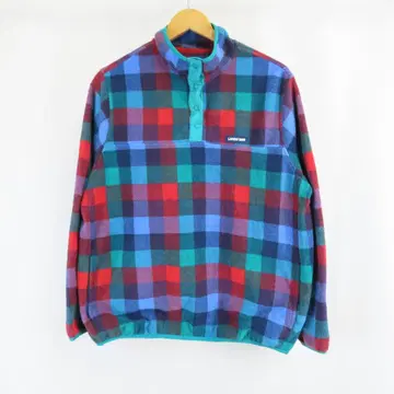 새상품급 LANDS'END 체크 하프 버튼 플리스 풀오버 L