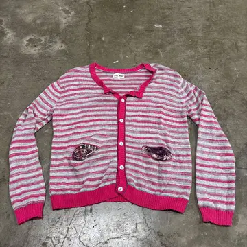 핑크와 그레이 스트라이프 가디건