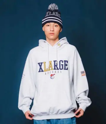 XLARGE RECORDS 그레이 후드 부착 후드티